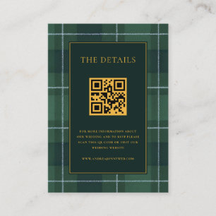 Vintage Tartan Polo Plaid QR Code Details Wedding Enclosure Card