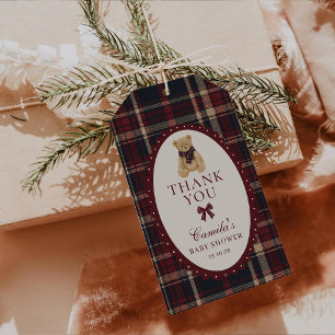 Vintage Tartan Teddy Bear Christmas Gift Tags
