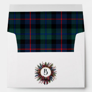 Vintage Tartan Wreath Monogram Christmas Envelope
