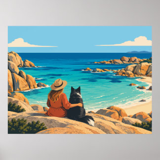 Vintage Tasmania Border Collie Souvenir Poster