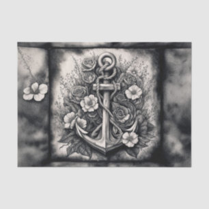 Vintage Tattoo Anchor with Flowers Decoupage Paper