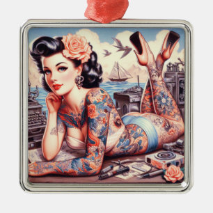 Vintage Tattoo Old School Girl Metal Ornament