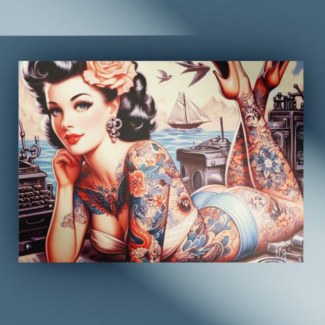 Vintage Tattoo Old School Girl Postcard (Creator Uploaded)