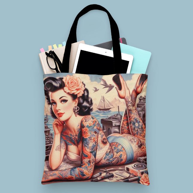 Vintage Tattoo Old School Girl Tote Bag (Creator Uploaded)