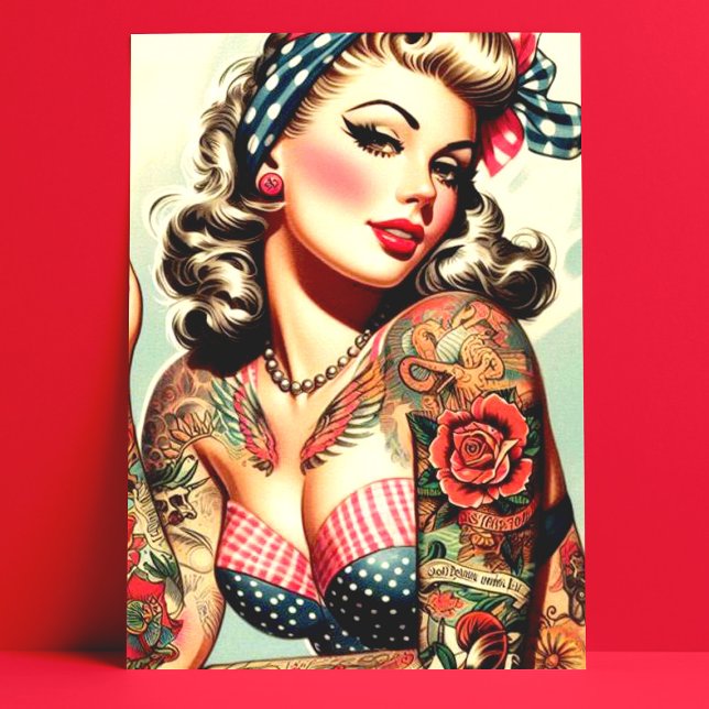 Vintage Tattoo Old School Pin-up Postcard (Creator Uploaded)