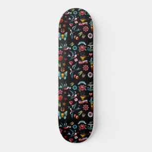 Vintage Tattoo Patterned Skateboard