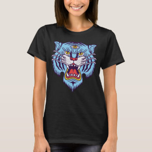 Vintage Tattoo Style Third Eye Tiger Blue Bohemian T-Shirt
