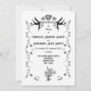Vintage Tattoo Style Wedding Invitation