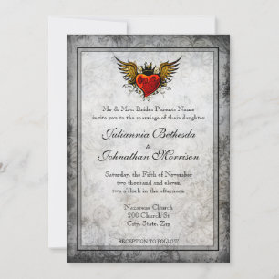Vintage Tattoo Winged Heart Wedding Invitation
