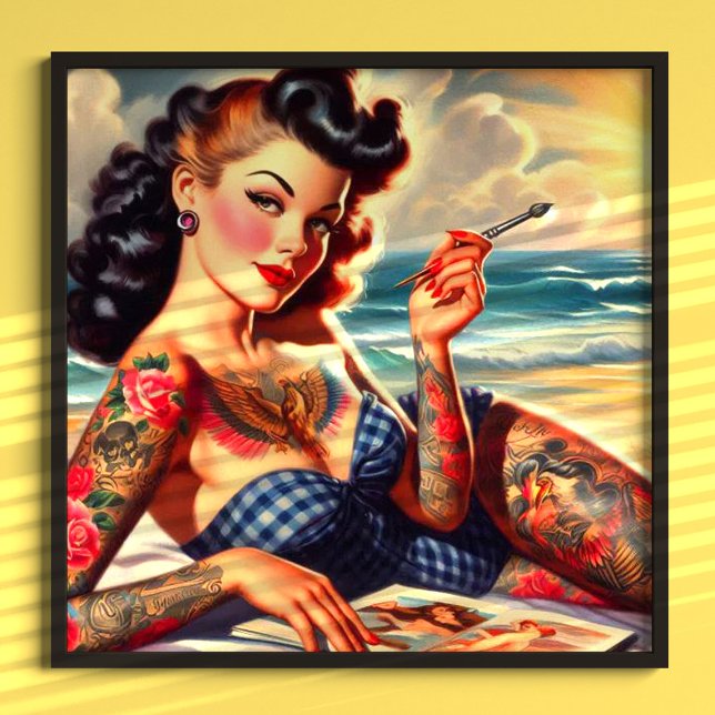 Vintage Tattooed Beach Pin-up Poster (Creator Uploaded)