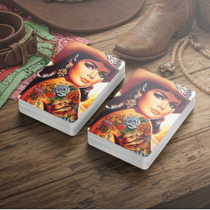 Vintage Tattooed Cowgirl Playing Cards