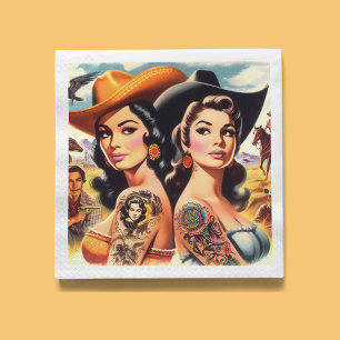 Vintage Tattooed Cowgirls Napkin