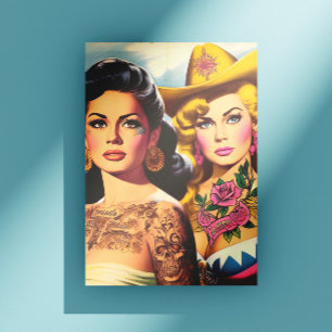 Vintage Tattooed Cowgirls Postcard