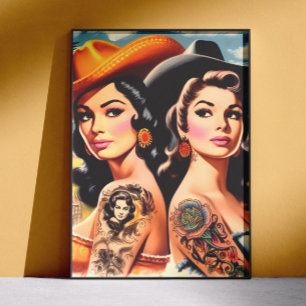 Vintage Tattooed Cowgirls Poster