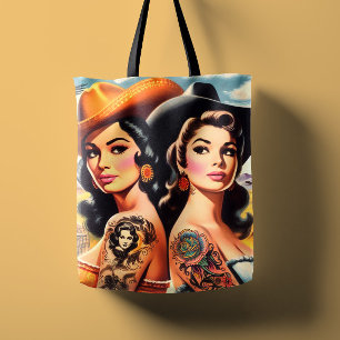 Vintage Tattooed Cowgirls Tote Bag