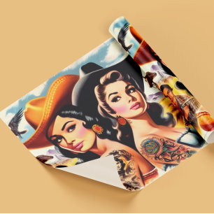 Vintage Tattooed Cowgirls Wrapping Paper
