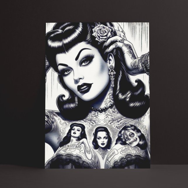 Vintage Tattooed Goth Girl Postcard (Creator Uploaded)
