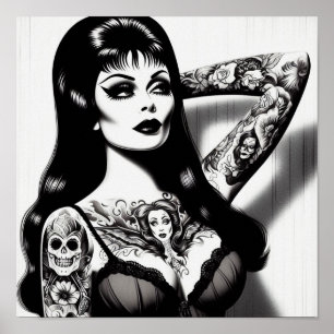 Vintage Tattooed Goth Girl Poster