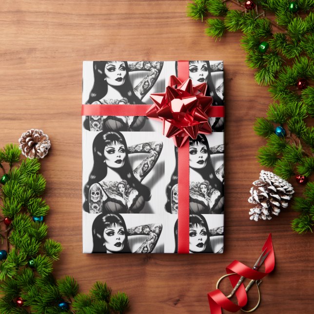 Vintage Tattooed Goth Girl Wrapping Paper (Holiday Gift)