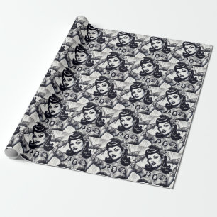 Vintage Tattooed Goth Girl Wrapping Paper