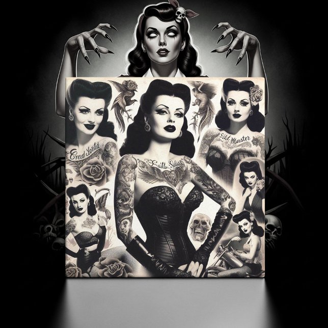 Vintage Tattooed Goth Woman Collage Ceramic Tile (Creator Uploaded)