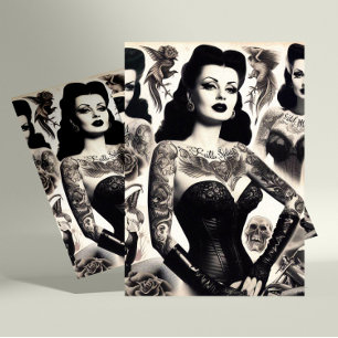 Vintage Tattooed Goth Woman Collage Postcard