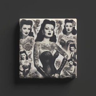 Vintage Tattooed Goth Woman Collage Stone Coaster