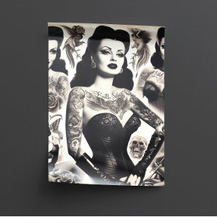 Vintage Tattooed Goth Woman Collage Tissue Paper
