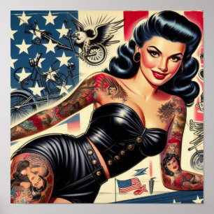 Vintage Tattooed Leather Pin Up Poster