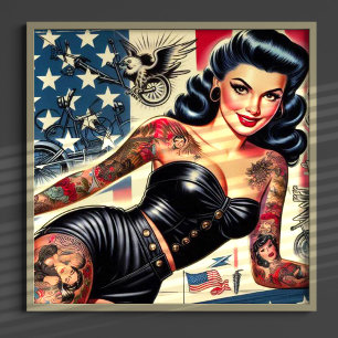 Vintage Tattooed Leather Pin Up Poster