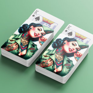 Vintage Tattooed Military Woman Playing Cards