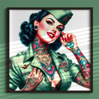 Vintage Tattooed Military Woman