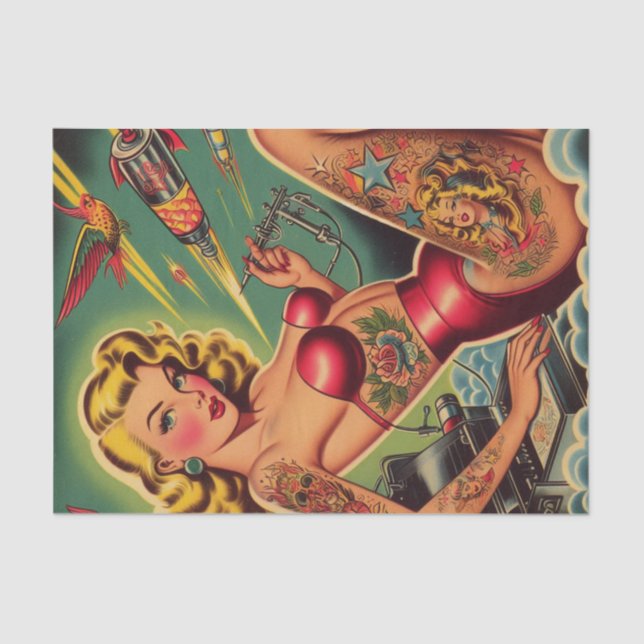 Vintage Tattooed Pin Up Tissue Paper (Front)