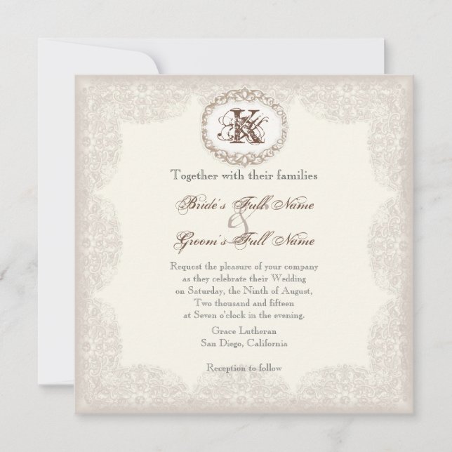 Vintage Taupe Lace - Wedding Invitation (Front)