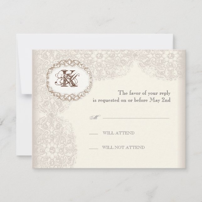 Vintage Taupe Lace - Wedding Response Card (Front)