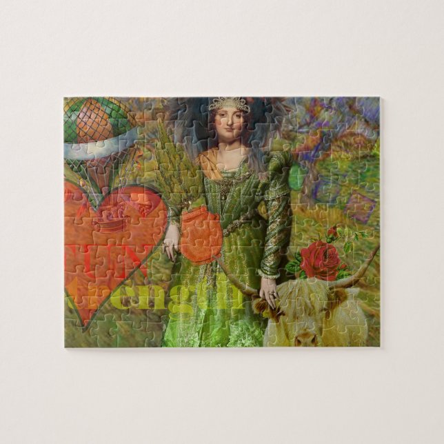 Vintage Taurus Classic Woman Portrait Gothic Art Jigsaw Puzzle (Horizontal)
