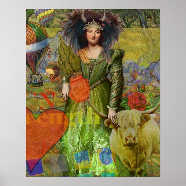 Vintage Taurus Classic Woman Portrait Gothic Art Poster (Front)