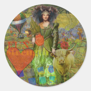 Vintage Taurus Classic Woman Portrait Gothic Art Round Sticker