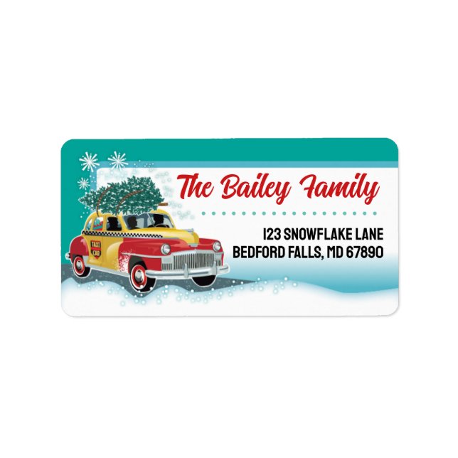 Vintage Taxi Christmas Card Address Labels (Front)