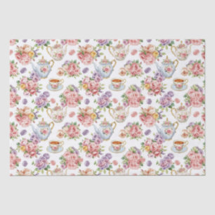Vintage Tea Blush Purple Roses Floral Decoupage Tissue Paper
