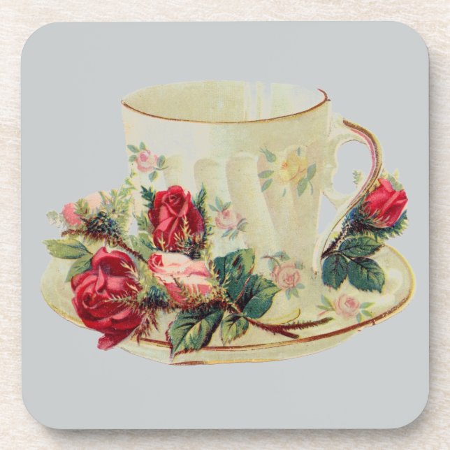 Vintage Tea Cup With Roses Coaster (Front)