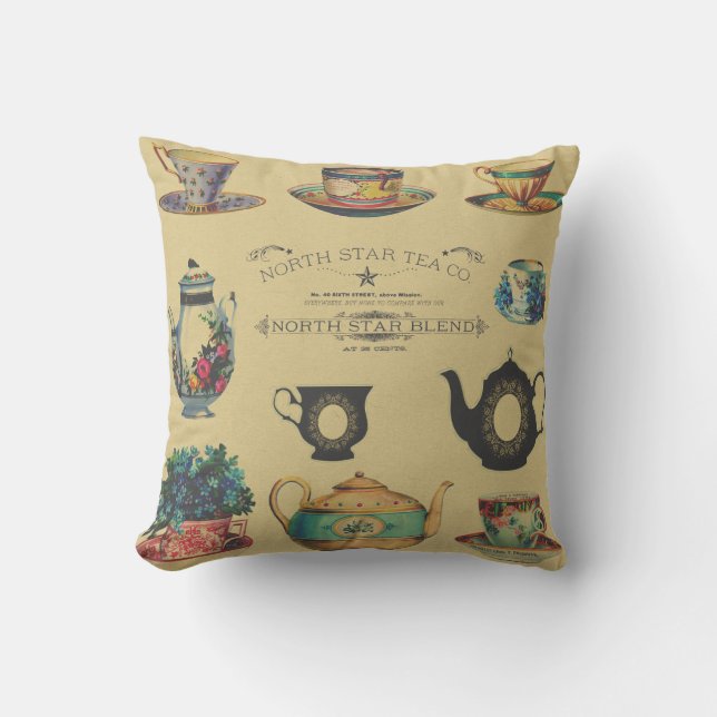 Vintage Tea Cups & Pitchers Cushion (Front)