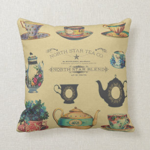 Vintage Tea Cups & Pitchers Cushion