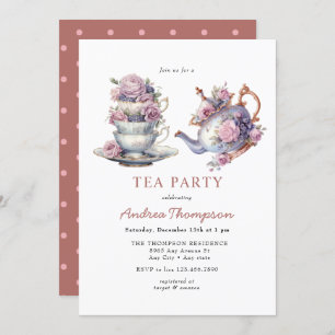 Vintage Tea   Flowers Tea Party Invitation