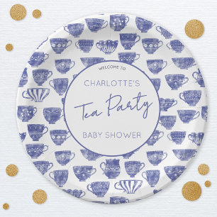 Vintage Tea Party Baby Shower Teacup Watercolor Paper Plate