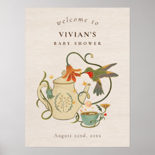 Vintage Tea Party Baby Shower Welcome Poster