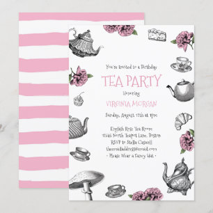 Vintage Tea Party Birthday Pink Invitation