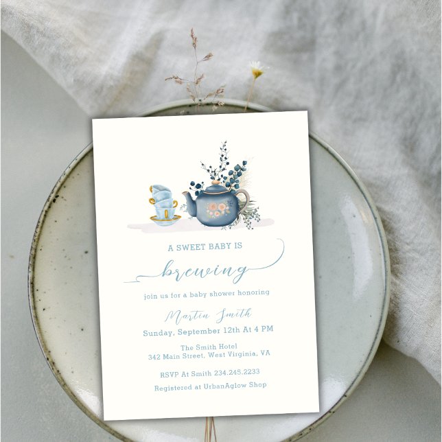 Vintage Tea Party Brewing Baby Shower Invitation (Vintage Tea Party Brewing Baby Shower Invitation)