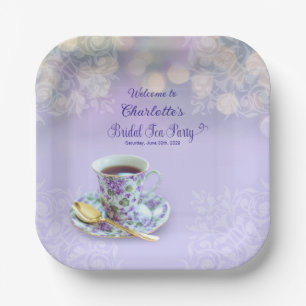 Vintage Tea Party Bridal Shower Lavender Square Paper Plate