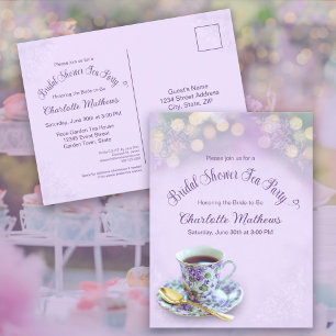 Vintage Tea Party Bridal Shower Lilac Invitation Postcard